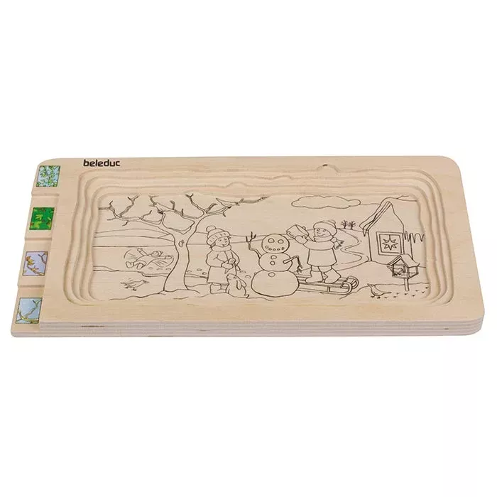 Holzplatte, Kinderzeichnung, Malbrett, Schneemann, Winterbild