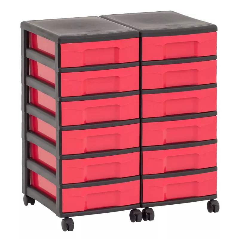Aufbewahrung, Schubladenkasten, Roll-Top, Kasten mit Rollen, Rot-schwarz