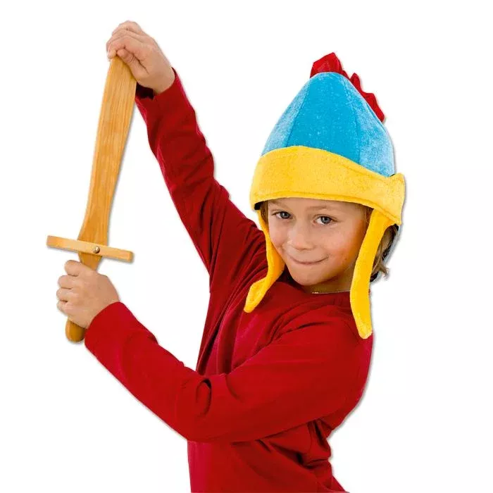 Wikingerhelm, Puppenhelm, Kopfbedeckung, Spielzeughelm, Holzschwert