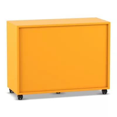 orangeer Schrank, mobiler Stauraum, rollbarer Schrank, orange Farbe, flacher Deckel