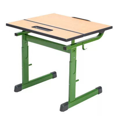 schreibtisch, jugendzimmer, holzplatte, grüner rahmen, klappbar