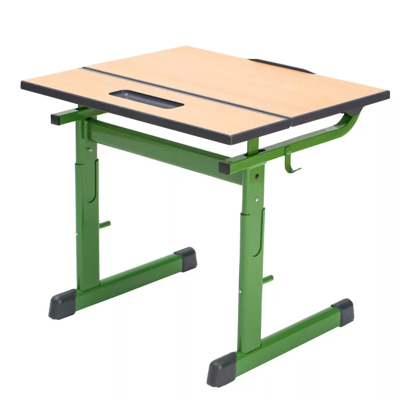 schreibtisch, jugendzimmer, holzplatte, grüner rahmen, klappbar