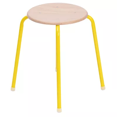 Hocker, Holzplatte, Gelb, Runder Sitz, Metallbeine