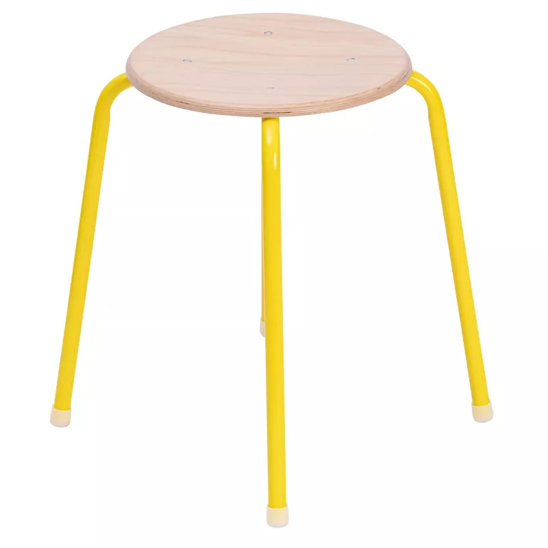 Hocker, Holzplatte, Gelb, Runder Sitz, Metallbeine