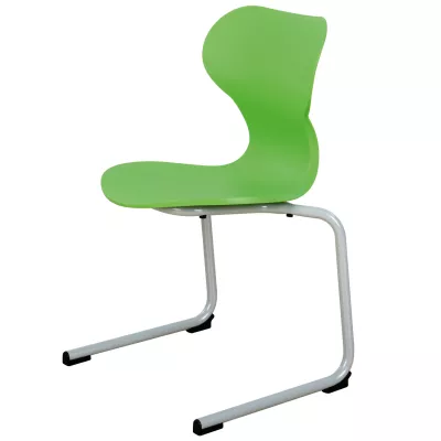 grüner stuhl, ergonomischer stuhl, Sitz aus Kunststoff, Metallrahmen, Cantilever-Stuhl
