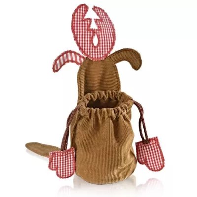 plush-bunny, brown-bunny, corduroy, drawstring-bag, red-gingham