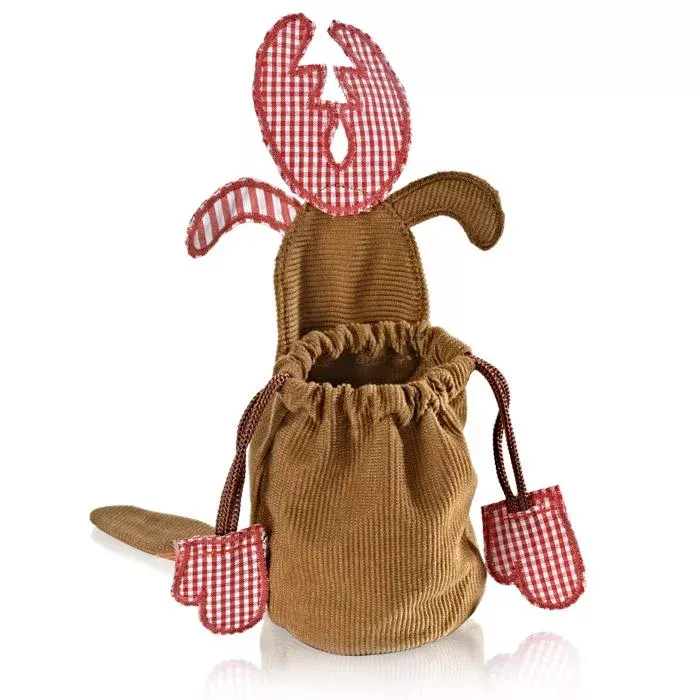 plush-bunny, brown-bunny, corduroy, drawstring-bag, red-gingham
