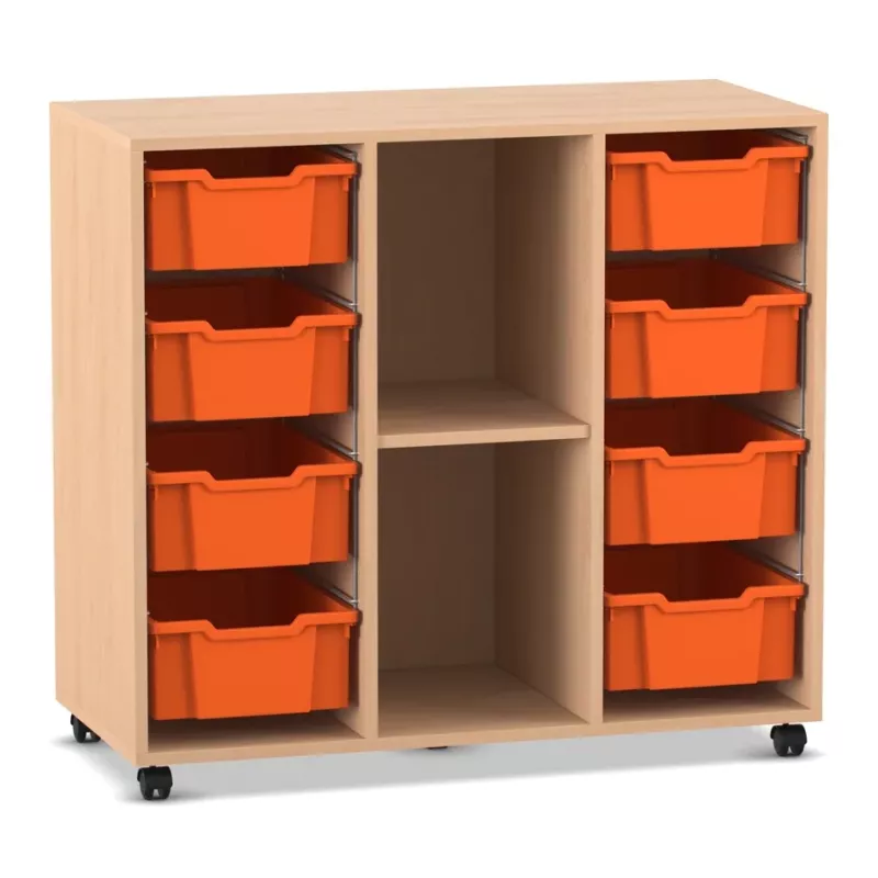 Kunststoffbehälter, orange Boxen, Rollregal, Schubladenboxen, Mobile Aufbewahrung