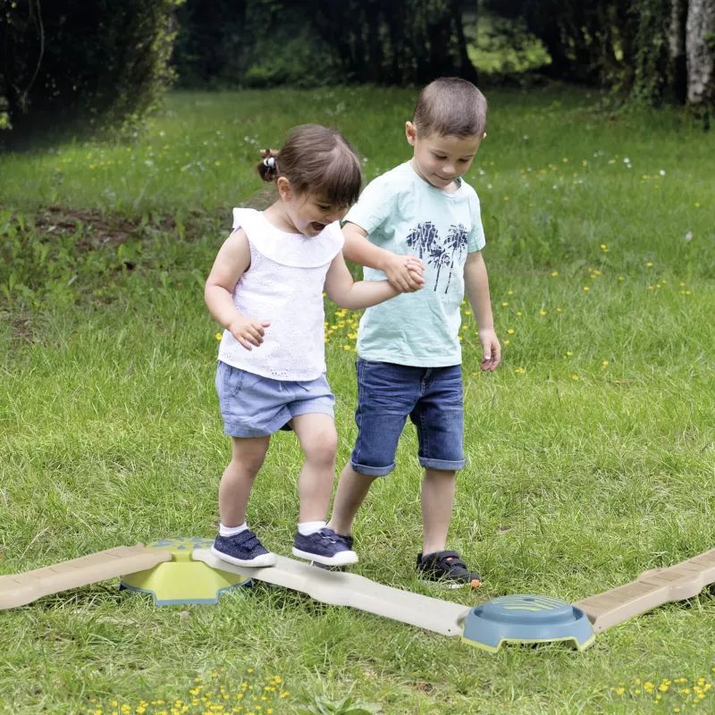 Kinder, Balancierbrücke, Spielplatz, Gras, Paar Kinder