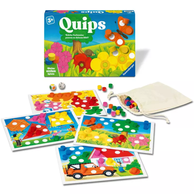 Kinder-Spiel, Quips Spielset, Puzzlespiel, Stoffbeutel, Bunte Figuren