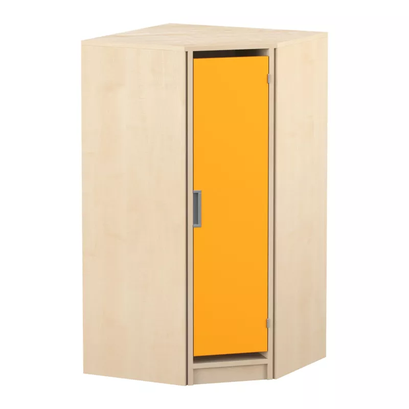 Schrank, Eckschrank, Küchenschrank, oranger Tür, Holzoptik