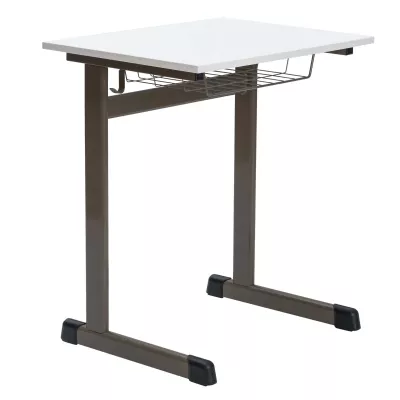 Schreibtisch, Klapptisch, Metalltisch, Untertischkorb, weißes Tischblatt