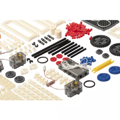 Bauklotenset, Bauteile, Gummiräder, Motoren, Kunststoffteile