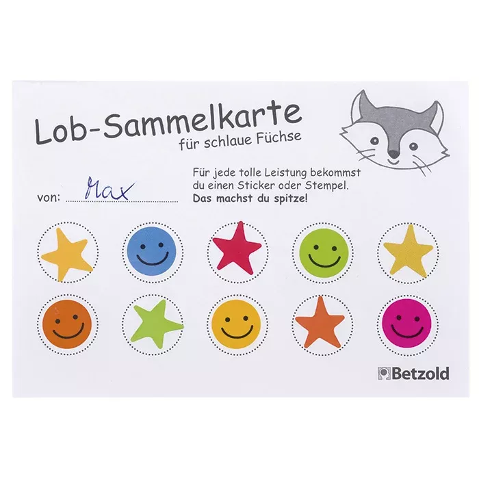 Sammelkarte, Lob-Sammelkarte, Sticker, Sterne, Tiermuster