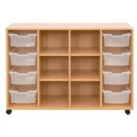 Klassenzimmerregal, 99,1 x 143,9 x 48, mit 8 Gratnells-Boxen und 4 Böden