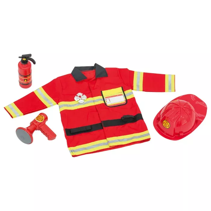Feuerwehrjacke, Feuerwehrausrüstung, Kinderkostüm, Helm, Schlauchpfeife
