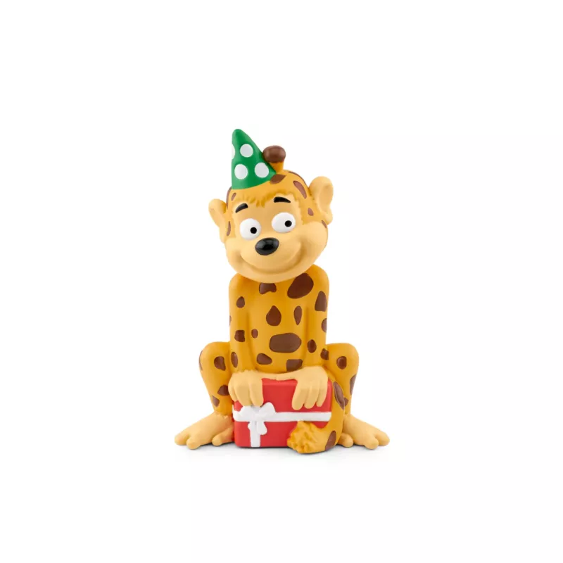 Giraffenfigur, Charakterfigur, Partyhut, Geschenkbox, Gelbbraun