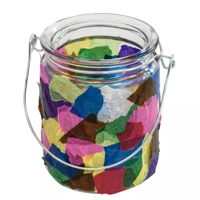 glasbehälter, buntes papier, konfetti, glas jar, bastelmaterial