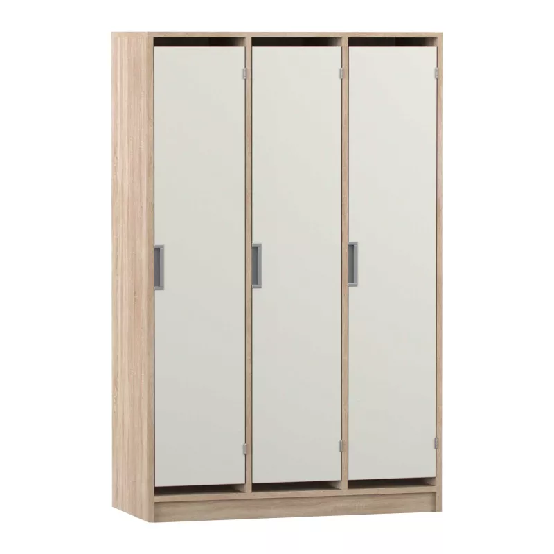 Kleiderschrank, 3-türig, Holzoptik, Spiegeloberfläche, Griffe aus Metall