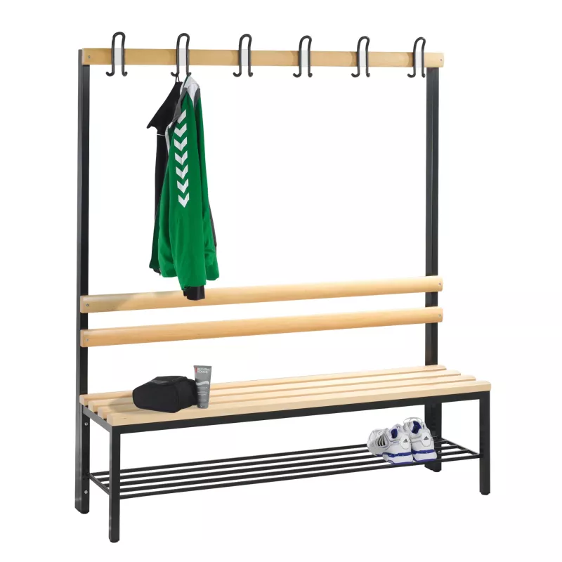 Garderobe, Sitzbank, Hakenleiste, Schuheablage, Holz Metall-Kombination