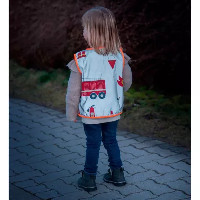 Kinderwarnweste, Reflektierende Paspeln, Feuerwehrmotiv, Hellblau, Ärmellos