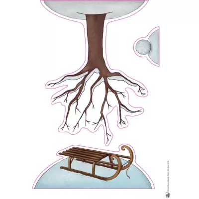 wurzel, baumwurzel, knollen, holzschlitten, illustration