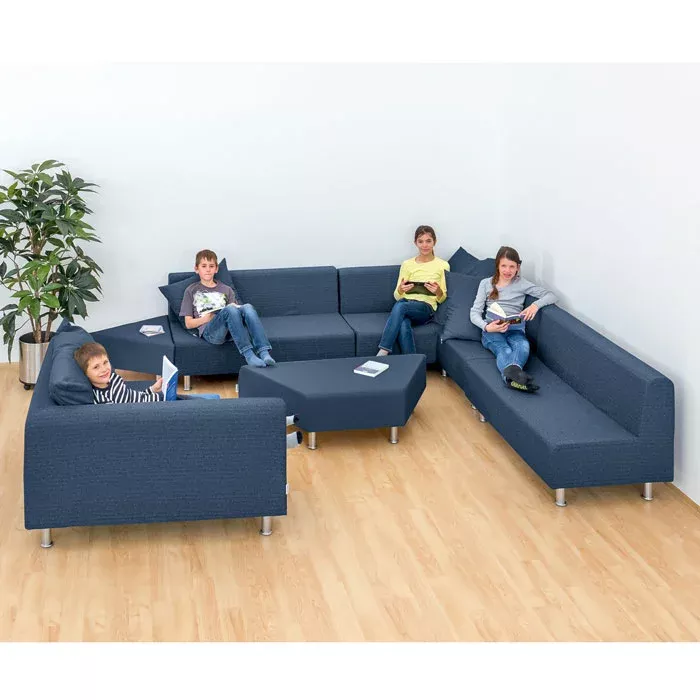 Sofa-Lounge, Ecksofa, U-förmiges Sofa, Musterloses Blau, Holzboden