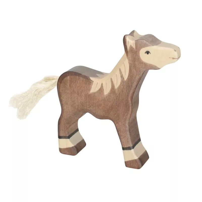 Holzspielzeug, Pony, Tierfigur, Hobeloptik, Jute-Mähne