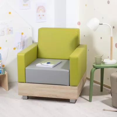 Sessel, Kinderzimmer, Grün, GrauKissen, Holzbasis