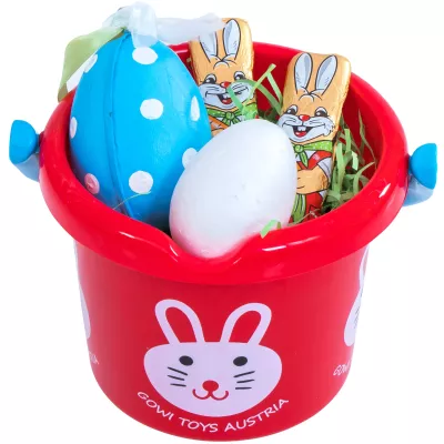 Ostereier, Schokoladenhasen, Eimer, Spielzeugkorb, Hase