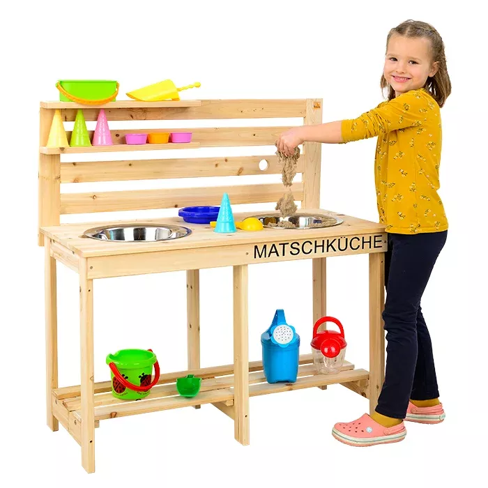 Holz-Spielküche, Kinderküche, Kochset, Sandsatz, Spielzeugküche