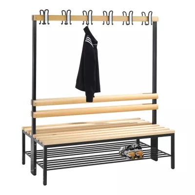 Garderobenbank, Garderobe, Schuhablage, Hakenleiste, Holz/Metall-Kombination