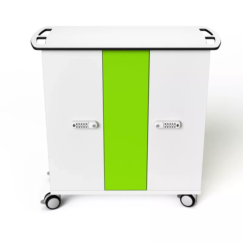 barrier-free cabinet, schließbar, grüner streifen, mobiler schrank, weißes möbel