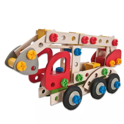 Holzspielzeug, Kranwagen, Bausteinbau, Baukasten, Mehrfarbig