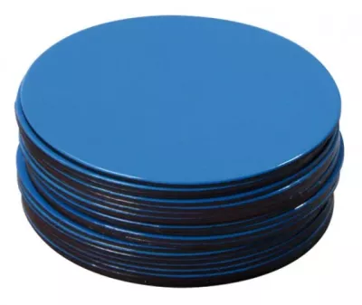 blue disks, blue tokens, blue coasters, disc stack, blue rounds