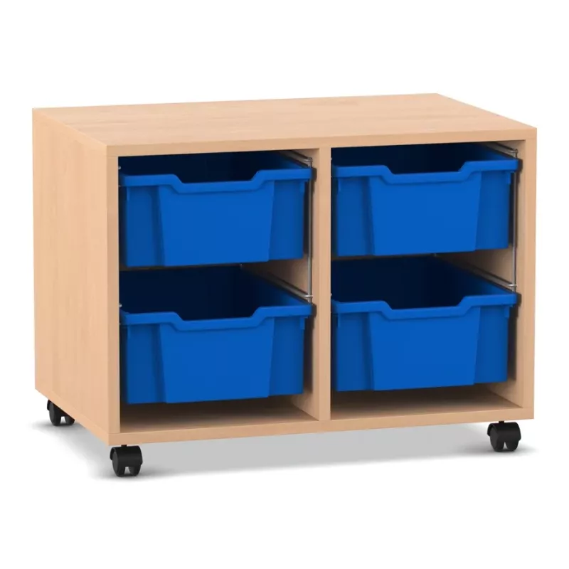Kastenwagen, 2x2-Boxen, rollen, Blaue Behälter, Holzkabine