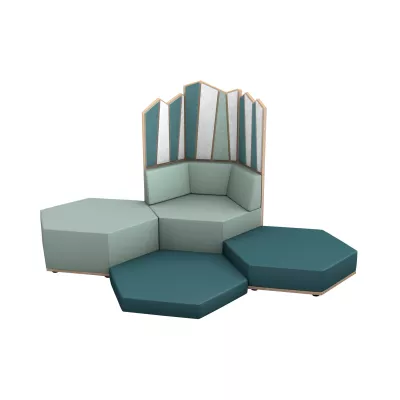 modularer Schlafsofa, Sesselgruppe, Fünfeckige Kissen, Petrol, Studio-Trennwand
