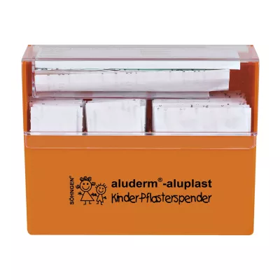 Pflasterspender, Kinder, Aluderm, orange Box, Aufbewahrungsbox