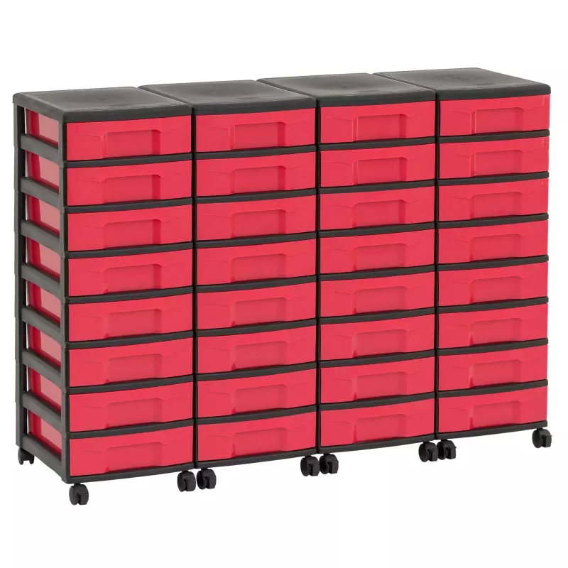 Kunststoffkasten, Aufbewahrungskartons, Rollcontainer, roter Schubladenkasten, Rollwagen