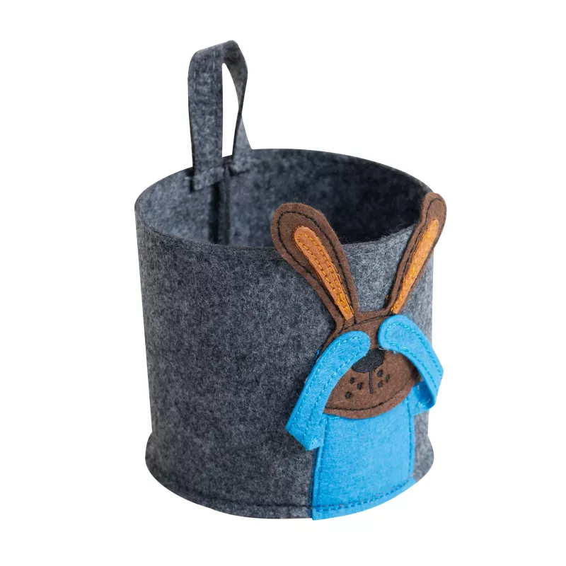 Korb, Filz, Grauer Filz, Hase Anhänger, Blau
