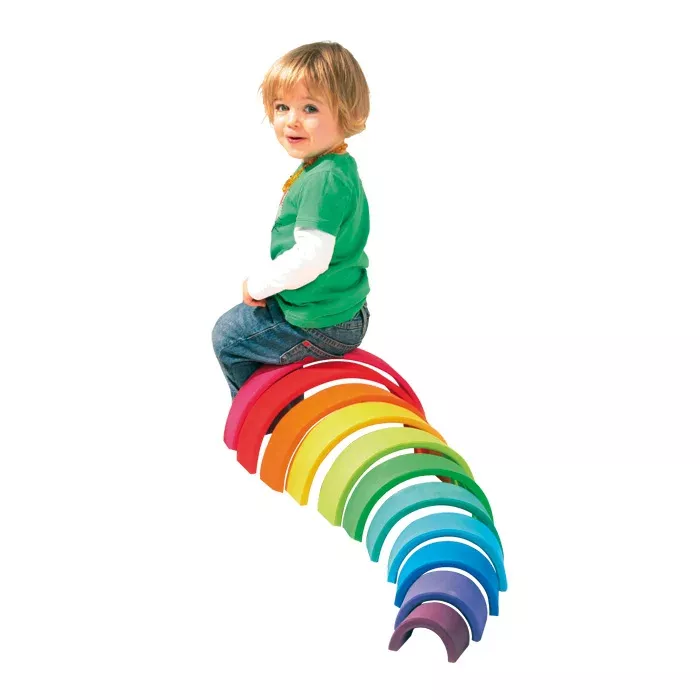 Pädagogische Spielbahn, Holzbausteine, Regenbogenfarben, Kleinkind-Spielzeug, Rutschbahn-Design