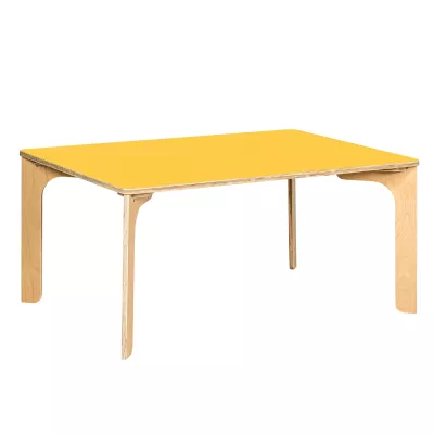 Esstisch, Holztisch, Gelbe Tischplatte, Vielfach nutzbar, Runde Kanten?