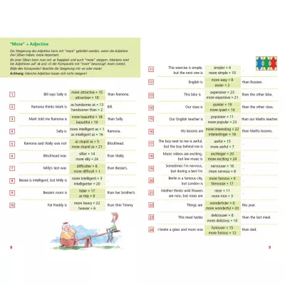 Kinderbuch, Englisch-Übung, Bildunterschrift, Texte auf Seiten, Seesaw-Comic