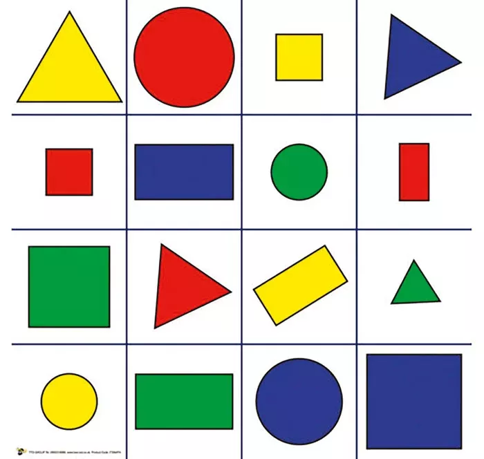 Geometrische Formen, Farben, Karo-/Kastenlayout, Spielzeugbild, Muster