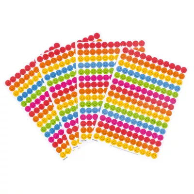 Stickerbögen, Smiley-Aufkleber, bunte Blätter, runde Aufkleber, Emoji-Aufkleber