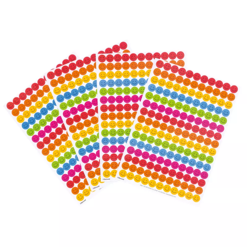 Stickerbögen, Smiley-Aufkleber, bunte Blätter, runde Aufkleber, Emoji-Aufkleber