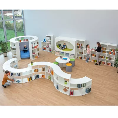 Kinderbibliothek, Bücherregal, Industriedesign, Spielmöbel, Leserlebnis