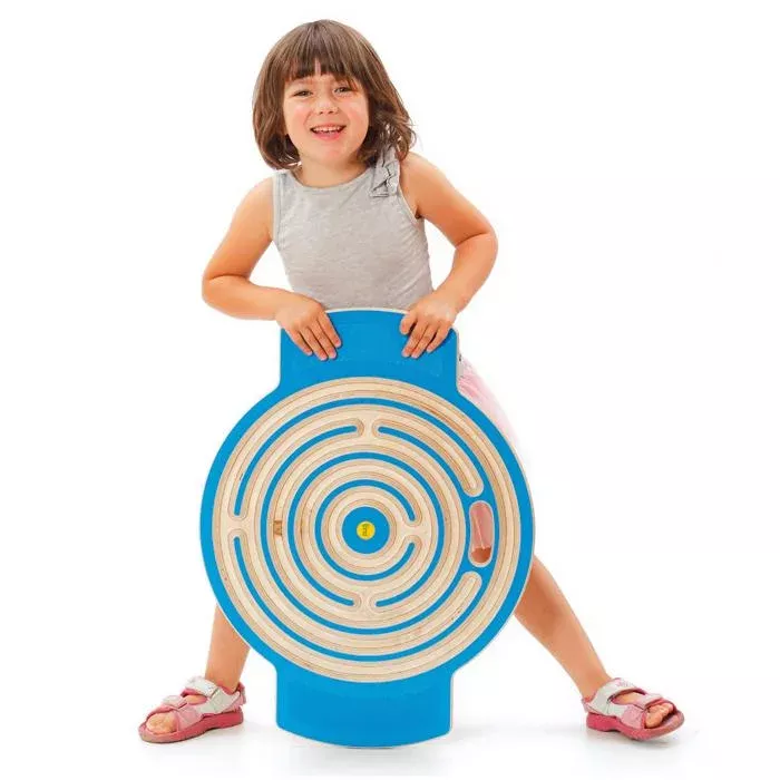 kinderspielzeug, labyrinthscheibe, balancierspiel, kreis maze, blaues scheiben spiel