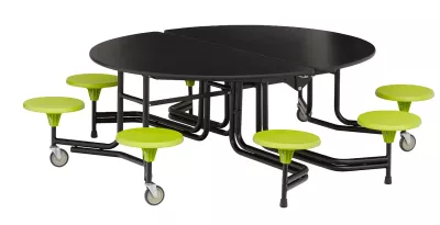 Multifunktionstisch, Klappbarer Tisch, Runder Tisch mit Steckverbindungen, Rollräder, Grüne Hocker