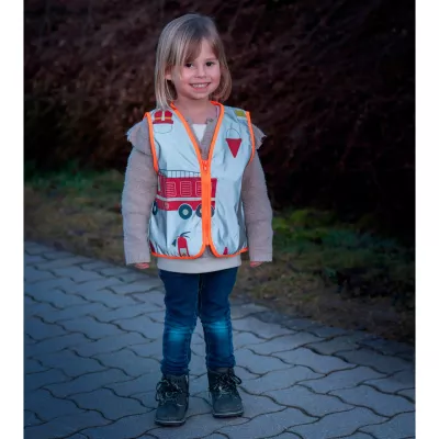 Kinderwarnweste, Reflektierende Weste, Feuerwehrmotiv, Hellblau, Orangefarbene Einfassung